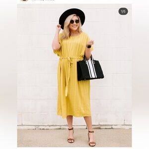 Entro Boutique x Royal & Reese Cotton Linen Belted Shirt Midi Dress Mustard M/L